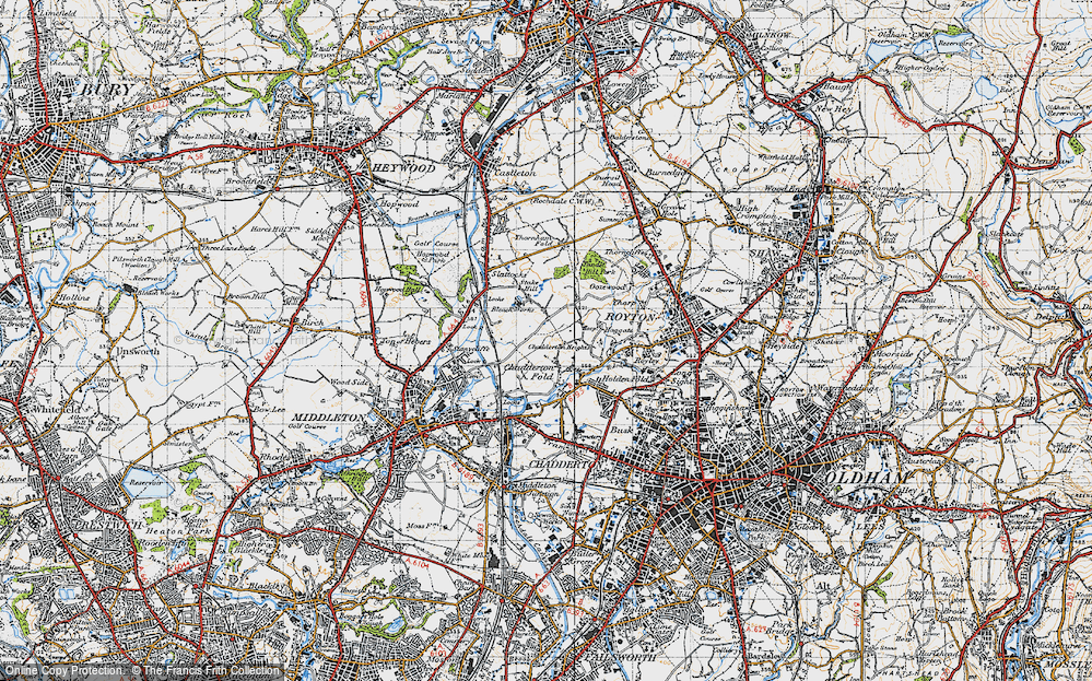 Old Map of Historic Map covering Chadderton Heights in 1947