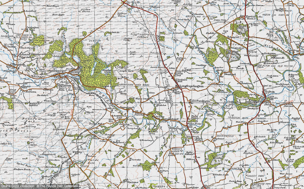 Old Map of Historic Map covering Pauperhaugh in 1947