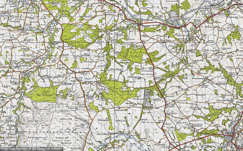Old Map of Historic Map covering Minsteracres in 1947