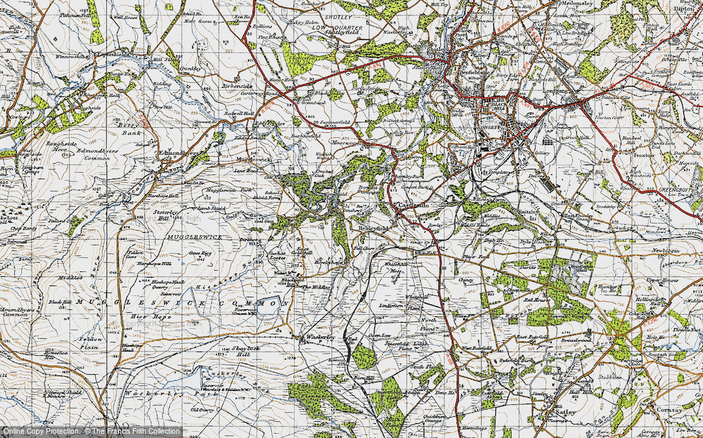 Old Map of Historic Map covering Whitehall Moss in 1947
