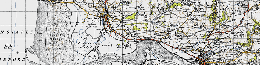 Old map of Heanton Punchardon in 1946