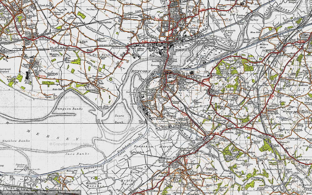 Old Map of Historic Map covering Runcorn Hill in 1947