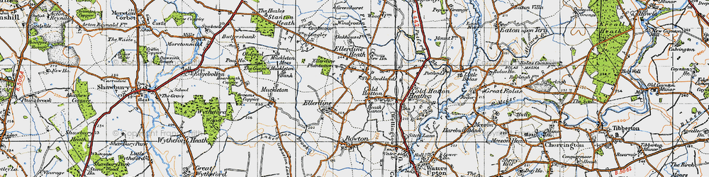 Old map of Heath Lanes in 1947