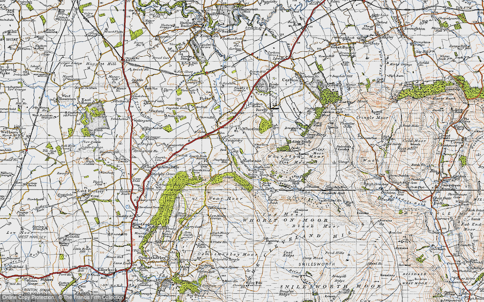 Old Map of Historic Map covering Whorlton Ho in 1947