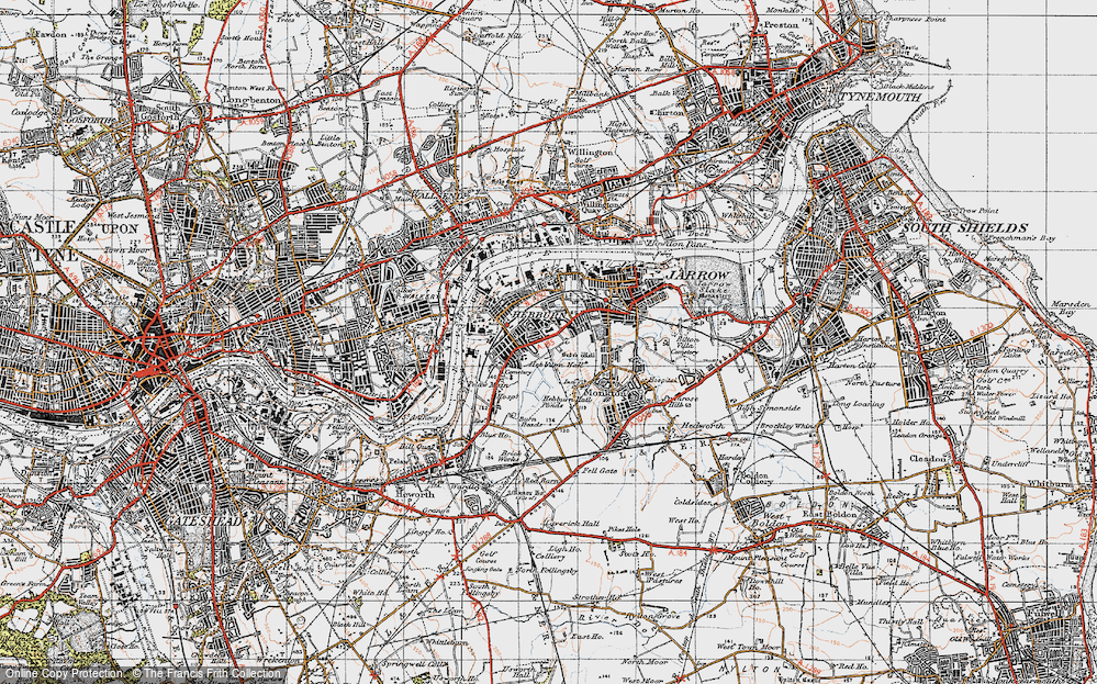 Old Map of Historic Map covering Bede's Well in 1947