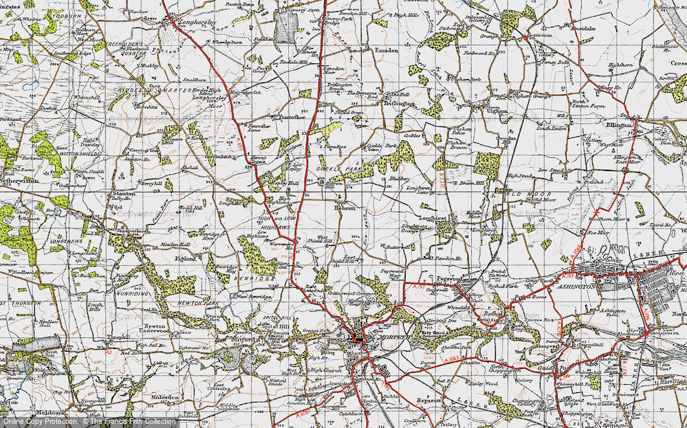 Old Map of Historic Map covering Espley Hall in 1947