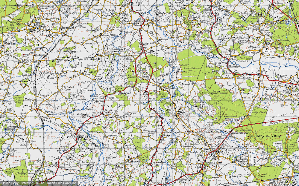 Old Map of Historic Map covering Heckfield Heath in 1940