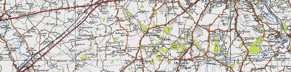 Old map of Heckfordbridge in 1945