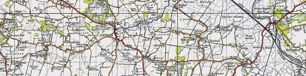 Old map of Heckingham in 1946