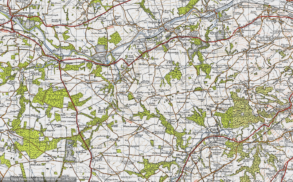 Old Map of Hedley on the Hill, 1947 in 1947