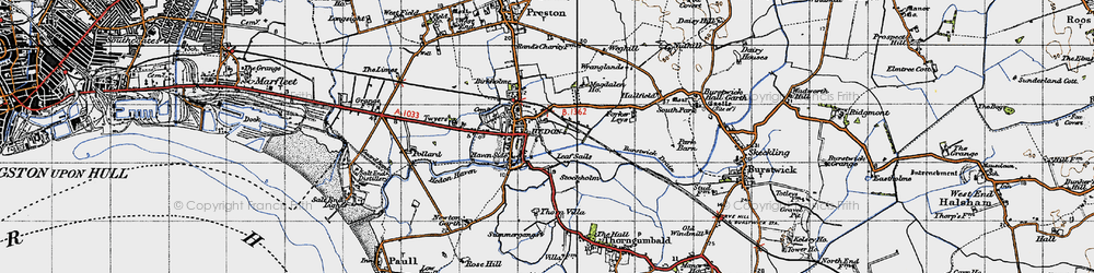 Old map of Hedon in 1947