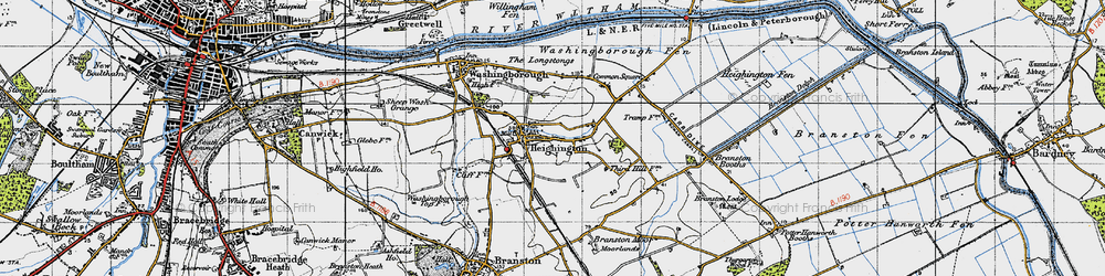 Old map of Heighington in 1947