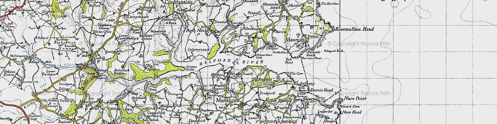 Old map of Helford Passage in 1946