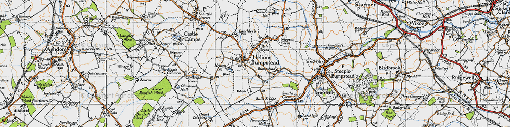 Old map of Helions Bumpstead in 1946