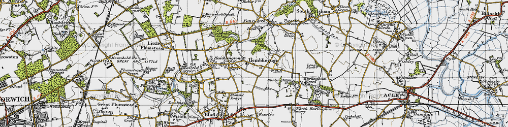 Old map of Hemblington in 1945
