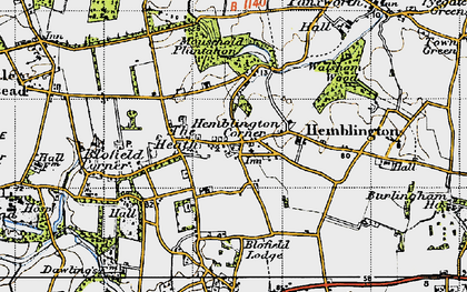 Old map of Hemblington Corner in 1945