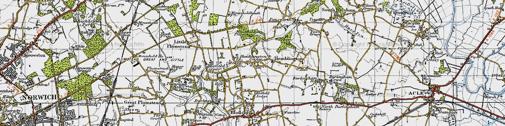 Old map of Hemblington Corner in 1945