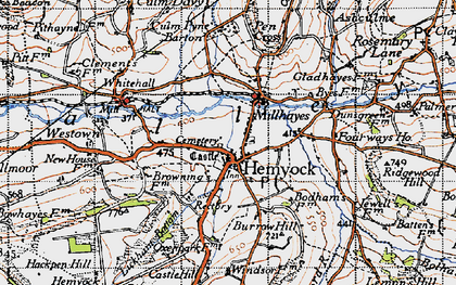 Old map of Hemyock in 1946