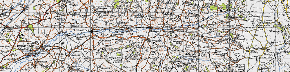 Old map of Hemyock in 1946