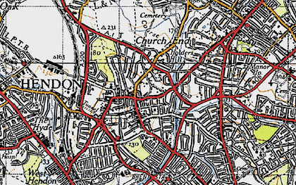 Old map of Hendon in 1945