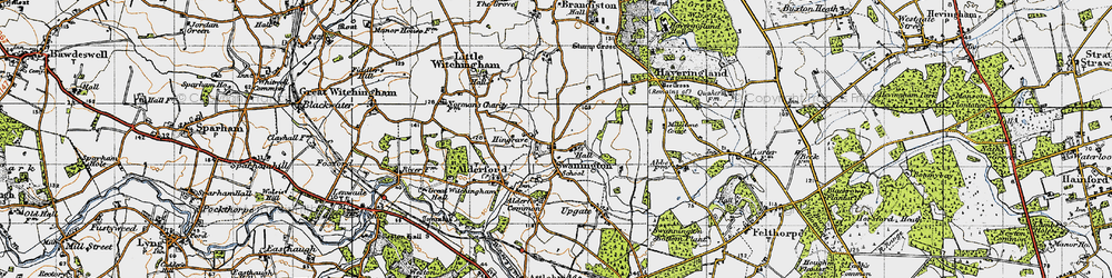 Old map of Hengrave in 1945