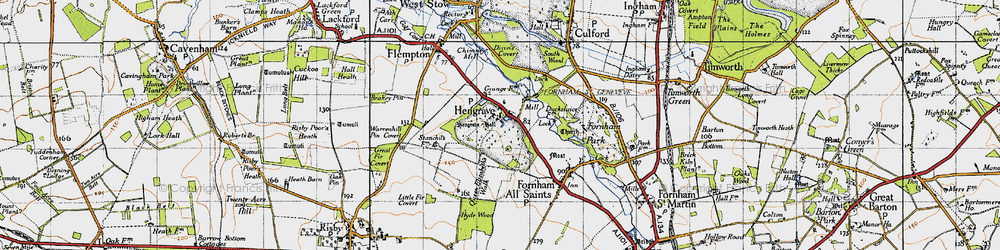 Old map of Hengrave in 1946