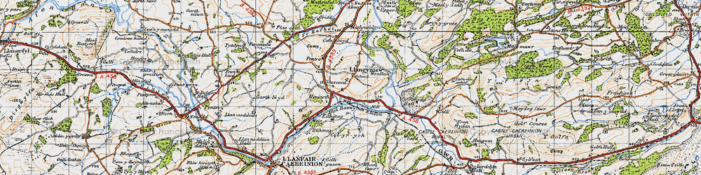 Old map of Afon Banwy neu Einion in 1947