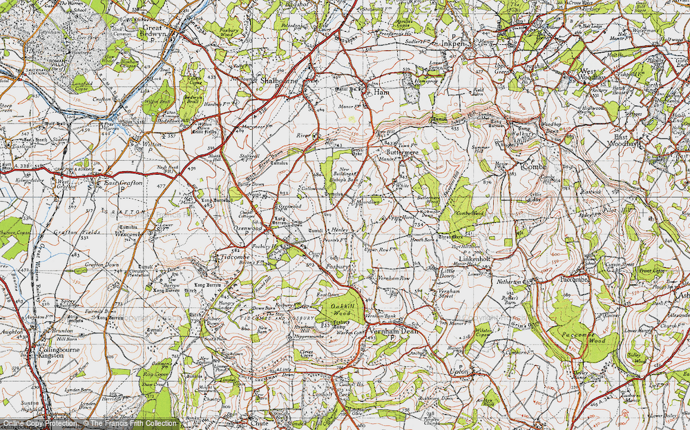 Old Map of Historic Map covering Bishop's Barn in 1945