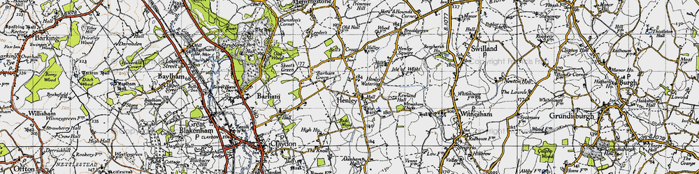 Old map of Witnesham Thicks in 1946