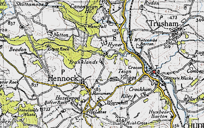 Old map of Hennock in 1946