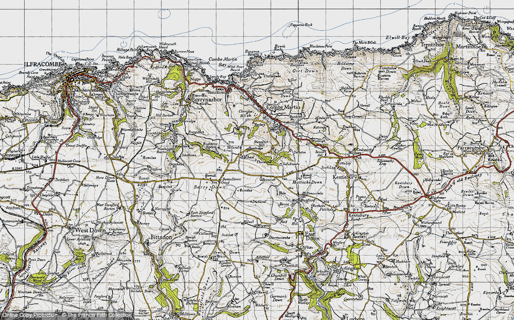 Old Map of Historic Map covering Bodstone Barton in 1946
