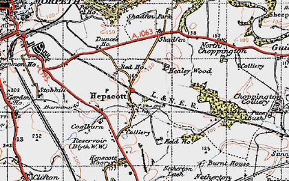 Old map of Hepscott in 1947