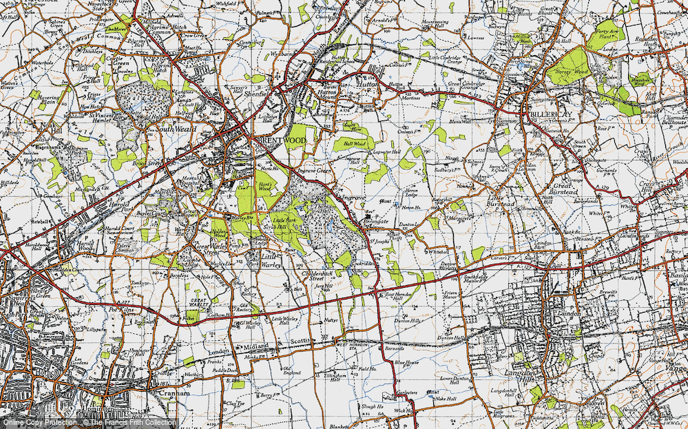 Old Map of Historic Map covering Thorndon Park in 1946