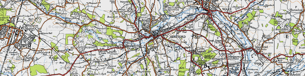 Old map of Hertford in 1946