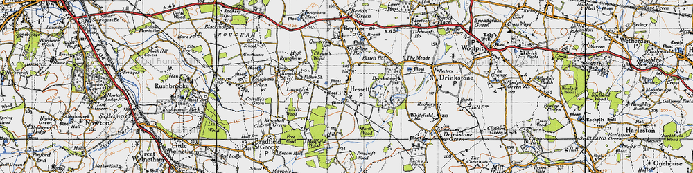 Old map of Hessett in 1946