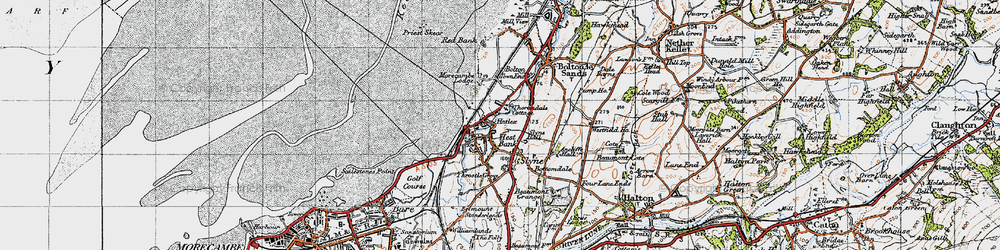 Old map of Hest Bank in 1947