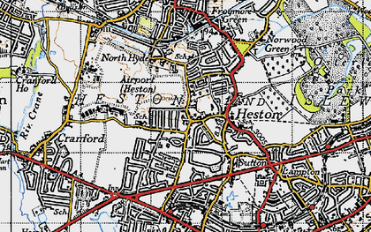 Old map of Heston in 1945