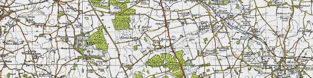 Old map of Hevingham in 1945