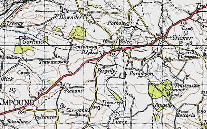 Old map of Hewas Water in 1946