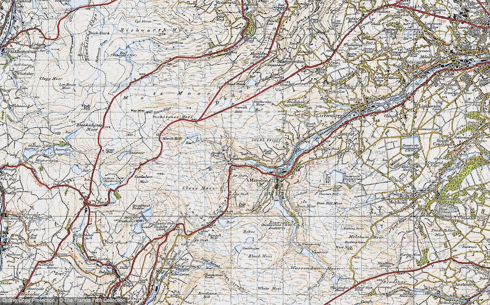 Old Map of Historic Map covering Buckstones Moss in 1947