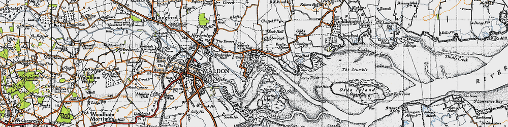 Old map of Heybridge Basin in 1945