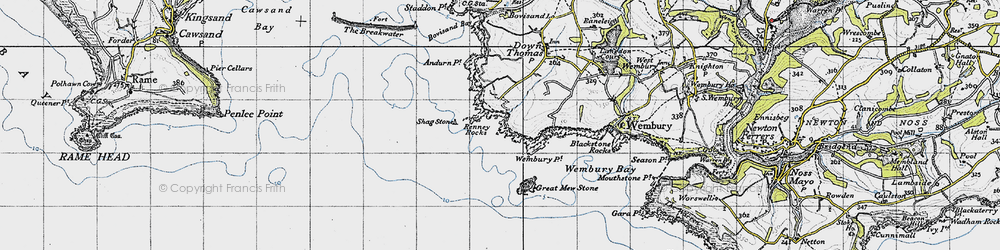 Old map of Wembury Point in 1946