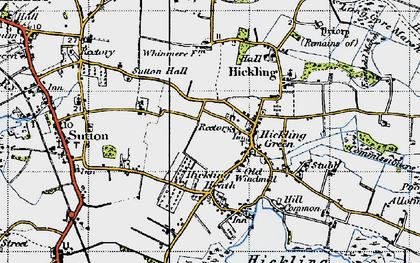 Old map of Hickling Green in 1945