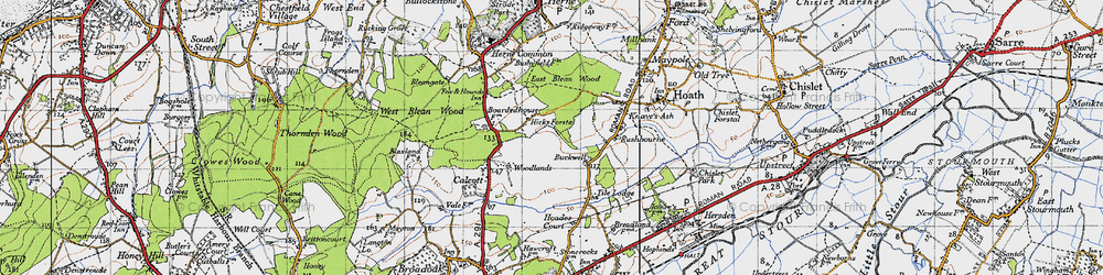 Old map of Hicks Forstal in 1947
