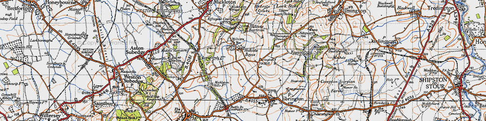 Old map of Hidcote Boyce in 1946