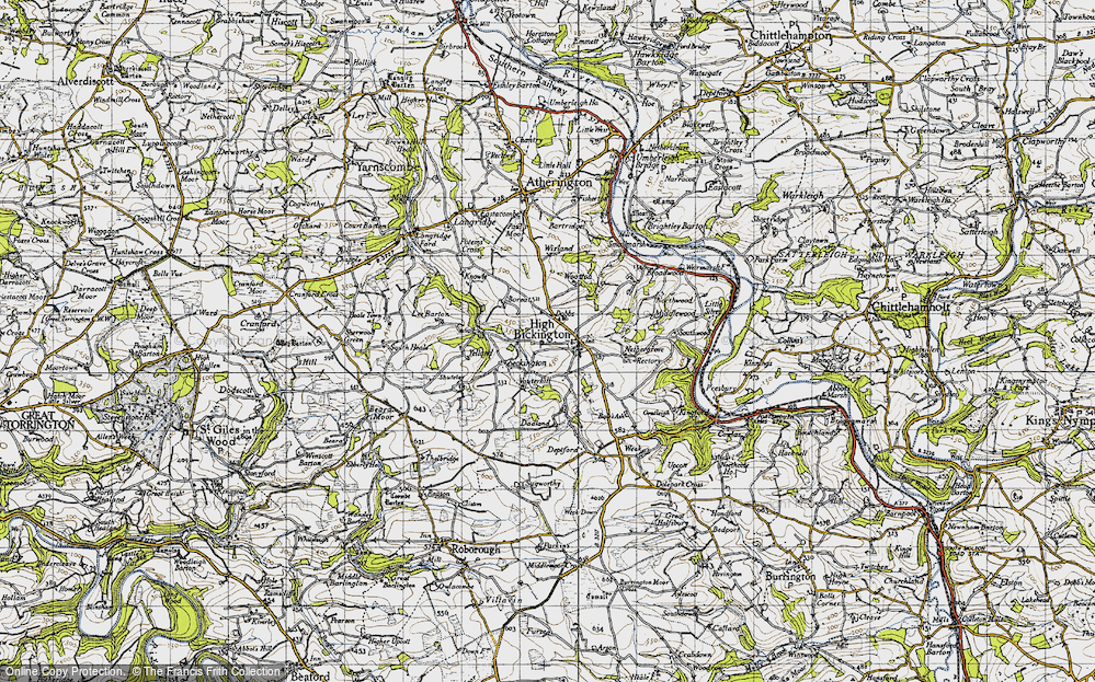 Old Map of Historic Map covering Libbaton in 1946