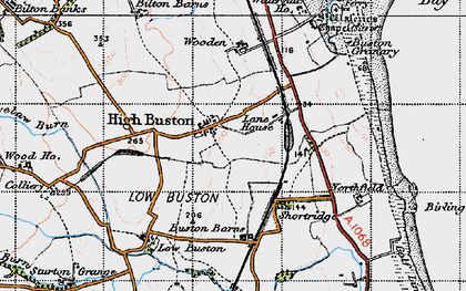 Old map of Buston Barns in 1947