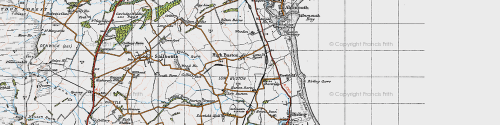Old map of Buston Barns in 1947