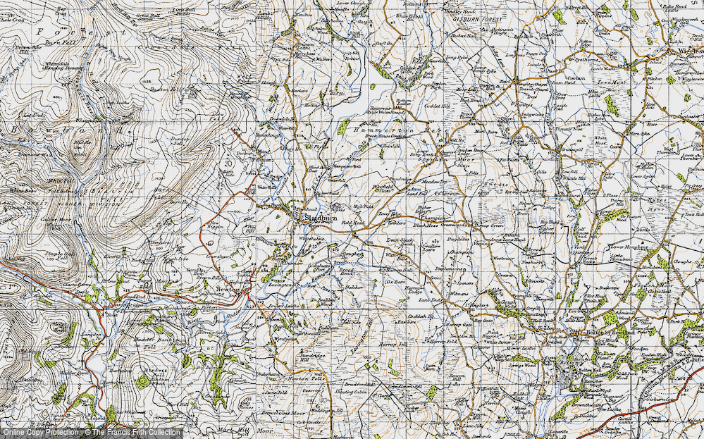 Old Map of Historic Map covering Barn Gill in 1947