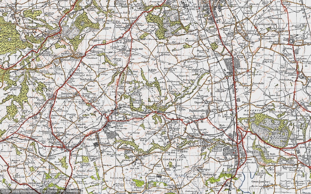 Old Map of Historic Map covering Beamish Open Air Museum in 1947